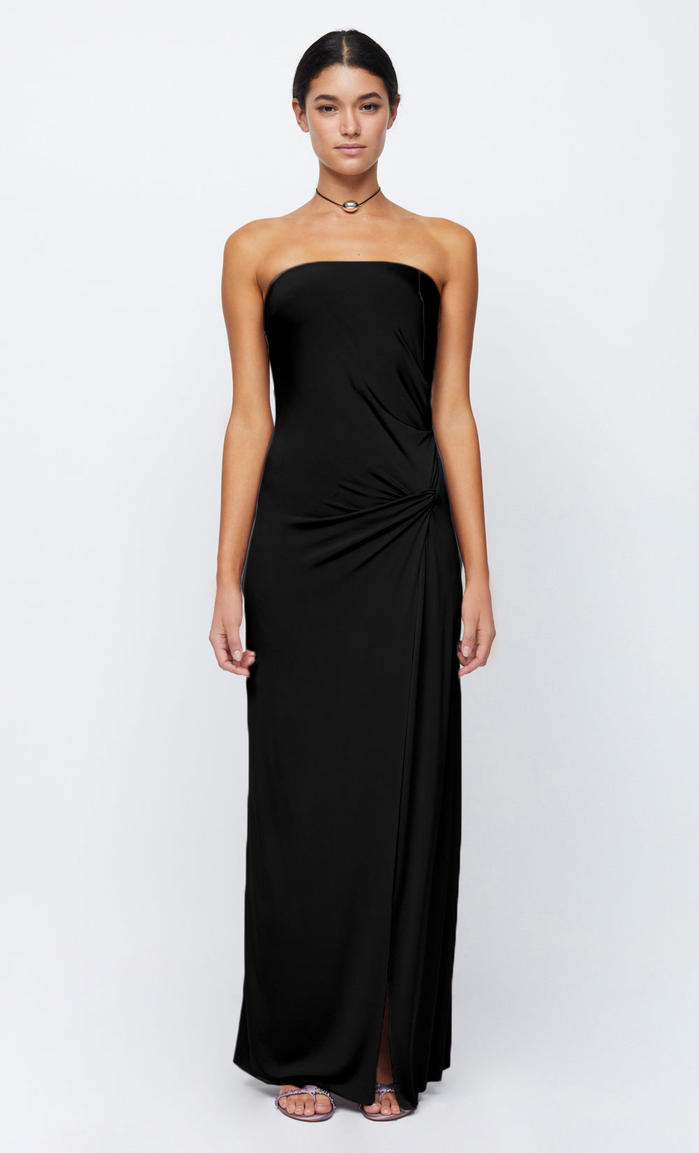 black strapless maxi dress